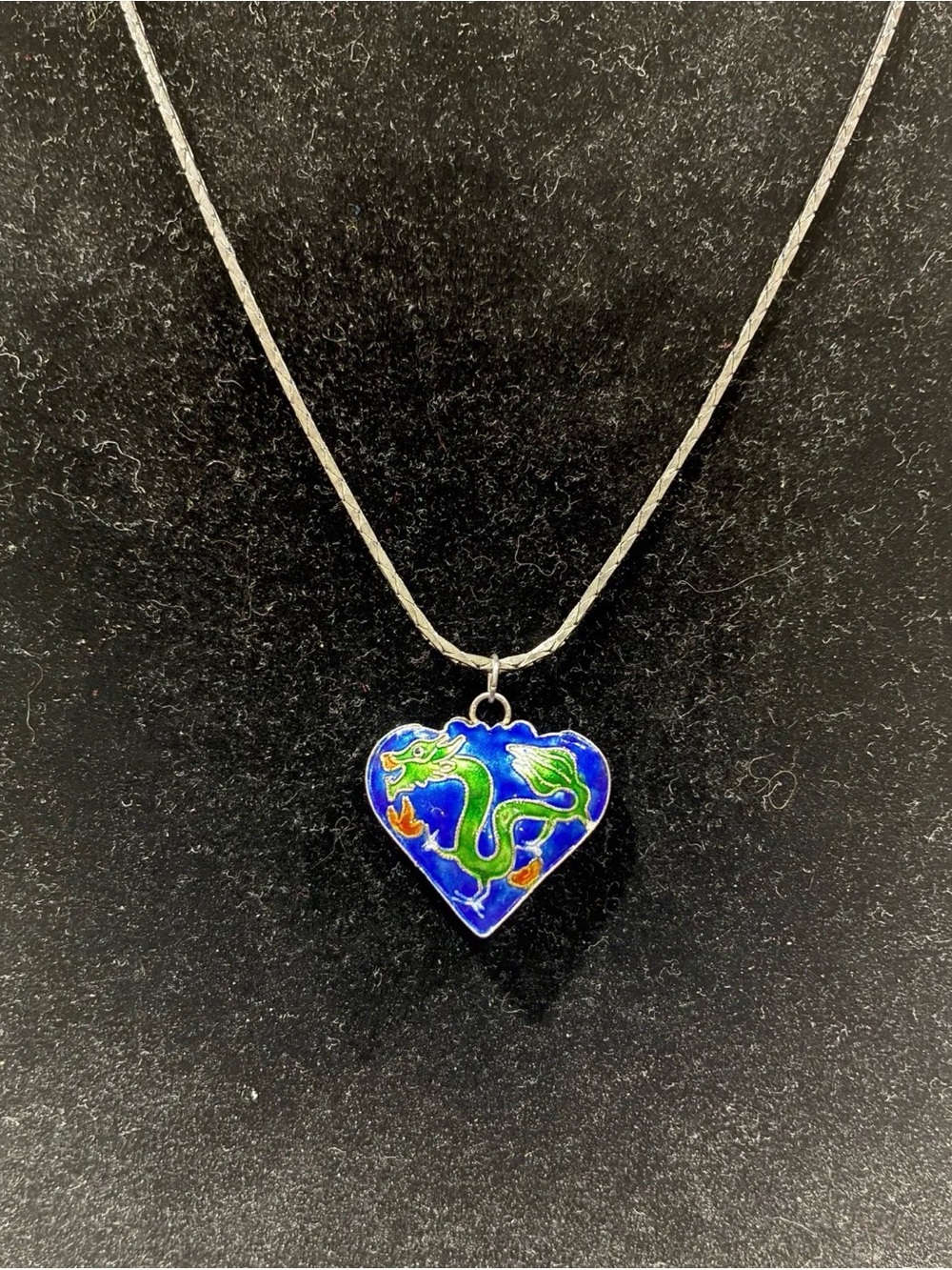 Vintage Chinese Export Cloisonné Dragon Heart Necklace